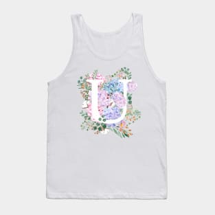 botanical monogram alphabet U hydrangea flowers Tank Top